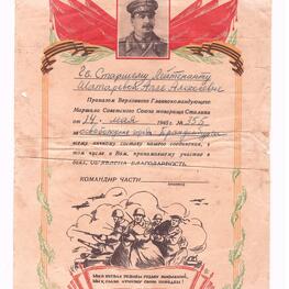 Благодарность за освобождение г. Бранденбурга № 355 от 14 мая 1945 г. А.А. Шатаревой (Шведовой) Благодарность за освобождение г. Бранденбурга № 355 от 14 мая 1945 г. А.А. Шатаревой (Шведовой)
